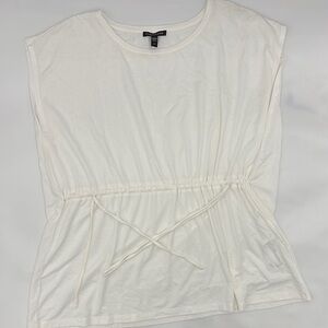 Eileen Fisher Cap Sleeve Drawstring Jersey Knit Top in White